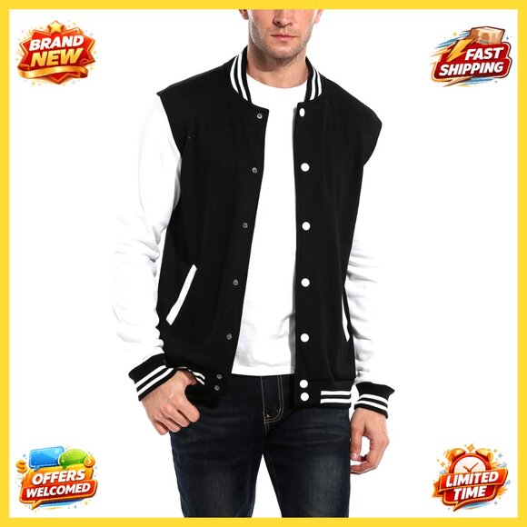 Other - Slim Fit Varsity Jacket Cotton Letterman Baseball Bomber Casual Sporty